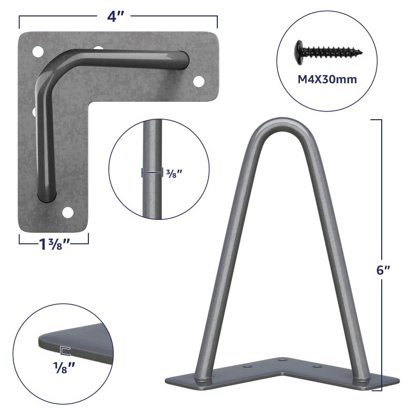SMARTSTANDARD 6 Inch Heavy Duty Hairpin Furniture Legs, Metal Home DIY Projects for TV Stand, Sofa, Cabinet, etc with Rubber Floor Protectors Grey 4PCS - Image 2
